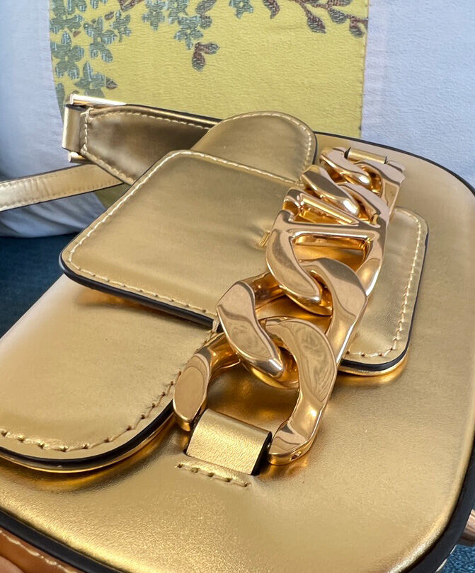 Valentino Vlogo Chain Small Laminated Nappa Shoulder Bag